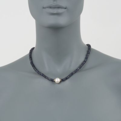 55.00 ct. t.w. Iolite Bead and 9.5-10.5mm Pearl Necklace in 14kt Yellow Gold &mdash; Alt Image 3