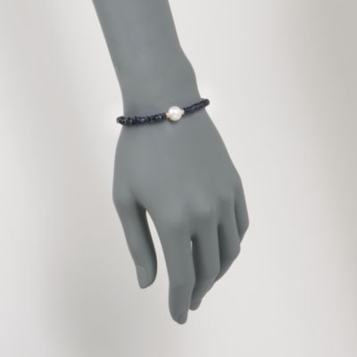 19.00 ct. t.w. Iolite Bead and 9.5-10.5mm Cultured Pearl Bracelet in 14kt Yellow Gold &mdash; Alt Image 2