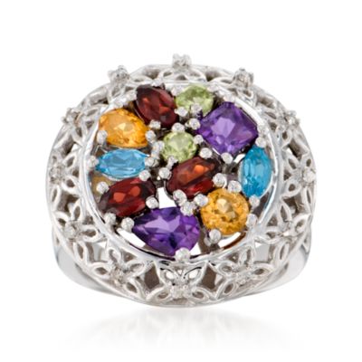 2.05 ct. t.w. Multi-Gem Ring With Diamonds and Butterfly Motif in Sterling Silver &mdash; Alt Image 1