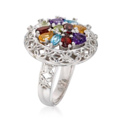 2.05 ct. t.w. Multi-Gem Ring With Diamonds and Butterfly Motif in Sterling Silver &mdash; Alt Image 2