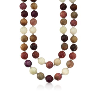14mm Multicolored Jade Endless Strand Necklace in Sterling Silver. 36" &mdash; Alt Image 1