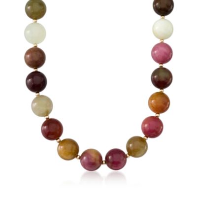 Multicolored Jade Bead Necklace With 14kt Yellow Gold Clasp &mdash; Alt Image 1