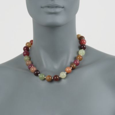Jade Bead Necklace in Sterling Silver &mdash; Alt Image 3