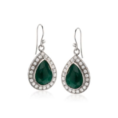 7.60 ct. t.w. Emerald and 1.25 ct. t.w. White Topaz Earrings in Sterling Silver &mdash; Alt Image 1