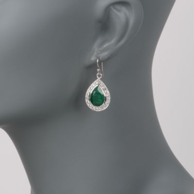 7.60 ct. t.w. Emerald and 1.25 ct. t.w. White Topaz Earrings in Sterling Silver &mdash; Alt Image 2