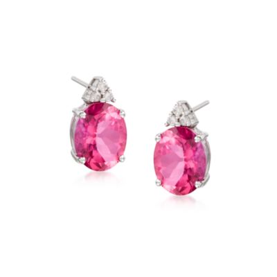 4.50 ct. t.w. Pink Topaz Stud Earrings With Diamonds in 14kt White Gold &mdash; Alt Image 1