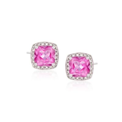 2.50 ct. t.w. Pink Topaz and .15 ct. t.w. Diamond Stud Earrings in 14kt White Gold &mdash; Alt Image 1
