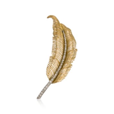 C. 1970 Vintage Van Cleef and Arpel .30 ct. t.w. Diamond Feather Pin in 18kt Two-Tone Gold &mdash; Alt Image 1