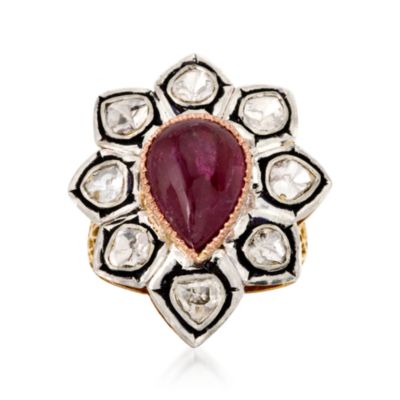 .80 ct. t.w. Diamond and 4.15 Carat Tourmaline Ring in 14kt Yellow Gold and Sterling Silver With Black Rhodium. Size 5 &mdash; Alt Image 1