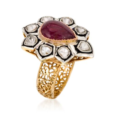 .80 ct. t.w. Diamond and 4.15 Carat Tourmaline Ring in 14kt Yellow Gold and Sterling Silver With Black Rhodium. Size 5 &mdash; Alt Image 2