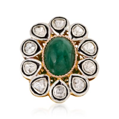 .85 ct. t.w. Diamond and 5.65 Carat Emerald Ring in 14kt Yellow Gold and Sterling Silver With Black Rhodium &mdash; Alt Image 1
