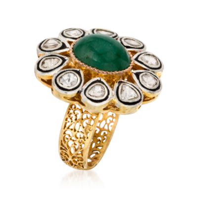 .85 ct. t.w. Diamond and 5.65 Carat Emerald Ring in 14kt Yellow Gold and Sterling Silver With Black Rhodium &mdash; Alt Image 2