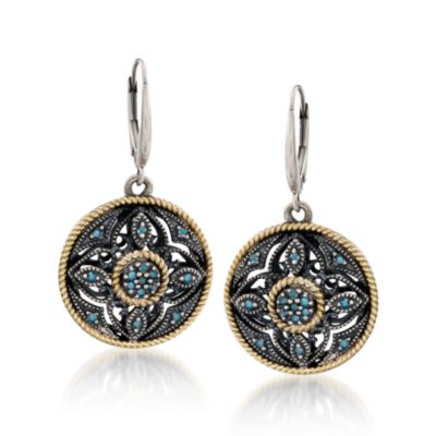 .20 ct. t.w. Blue Diamond Medallion Earrings In Two-Tone &mdash; Alt Image 1