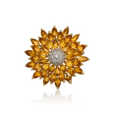 C.1960 Vintage 20.50 ct. t.w. Citrine and 1.00 ct. t.w. Diamond Pin in 18kt Yellow Gold &mdash; Alt Image 1