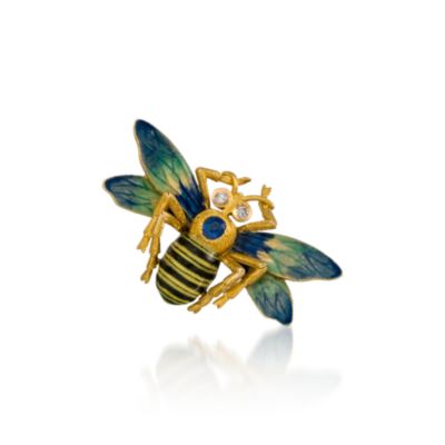 C. 1950 Vintage Enamel and .20 ct. t.w. Sapphire Bee Pin With Diamonds In 14kt Yellow Gold &mdash; Alt Image 1