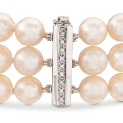 C. 1990 Vintage 10.45 ct. t.w. Sapphire and 8.5-9mm Cultured Pearl Bracelet With .70 ct. t.w. Diamonds In 14kt Two-Tone Gold. 7" &mdash; Alt Image 3