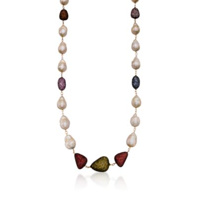 9-18mm Pearl and 30.00 ct. t.w. Multicolored Sapphire Two-Tone Necklace. 440 &mdash; Alt Image 1
