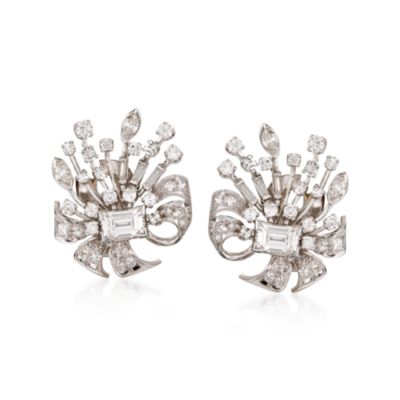 C. 1970 Vintage 4.25 ct. t.w. Diamond Earrings in Platinum &mdash; Alt Image 1