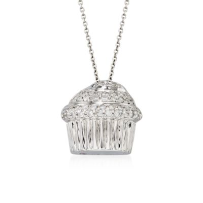 Roberto Coin "Tiny Treasures" .20 ct. t.w. Diamond Cupcake Necklace in 18kt White Gold. 16" &mdash; Alt Image 1