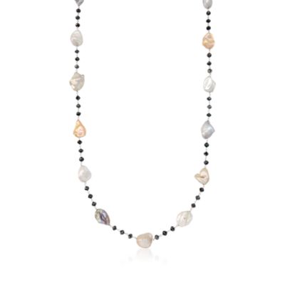 11-13mm Baroque Cultured Pearl and Black Diamond Bead Necklace in 14kt White Gold &mdash; Alt Image 1
