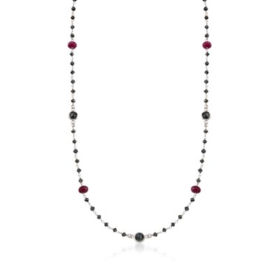 6.50 ct. t.w. Black Diamond and Ruby Bead Necklace In 14kt White Gold. 16" &mdash; Alt Image 1