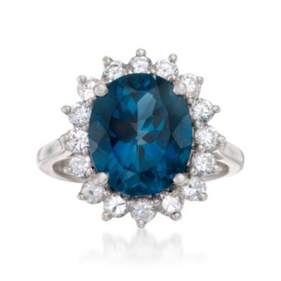 5.40 Carat London Blue Topaz and 1.10 ct. t.w. White Topaz Ring in Sterling Silver &mdash; Alt Image 1