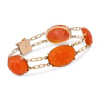 C. 1950 Vintage Carnelian Bracelet In 14kt Yellow Gold. 7.75" &mdash; Alt Image 1