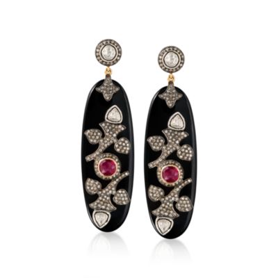 .90 ct. t.w. Ruby and 1.90 ct. t.w. Diamond Earrings With Black Onyx In Two-Tone &mdash; Alt Image 1