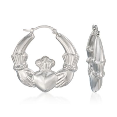 Sterling Silver Claddagh Hoop Earrings &mdash; Alt Image 1