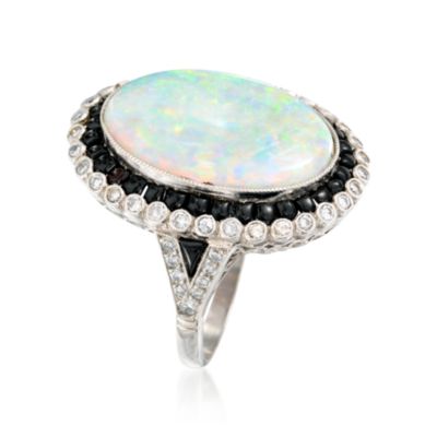 C. 1960 Vintage Opal and .55 ct. t.w. Diamond Ring With Onyx In Platinum. Size 6.5 &mdash; Alt Image 2