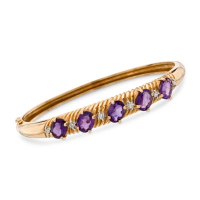 C. 1970 Vintage 5.00 ct. t.w. Amethyst and .15 ct. t.w. Diamond Bracelet in 14kt Yellow Gold. 6.75" &mdash; Alt Image 1