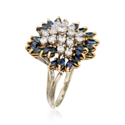 C. 1970 Vintage 3.00 ct. t.w. Sapphire and .65 ct. t.w. Diamond Ring in 18kt Two-Tone Gold. Size 8.75 &mdash; Alt Image 2