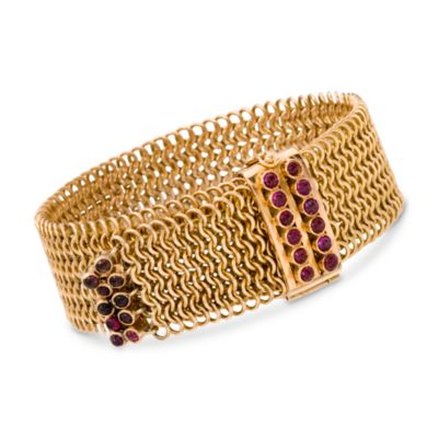 C. 1950 Vintage 1.15 ct. t.w. Garnet Bracelet in 18kt Yellow Gold. 8" &mdash; Alt Image 1
