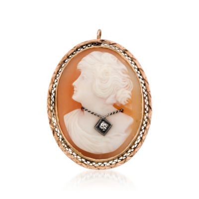 C. 1950 Vintage Shell Cameo Pin/Pendant With Diamond In 14kt Rose Gold &mdash; Alt Image 1