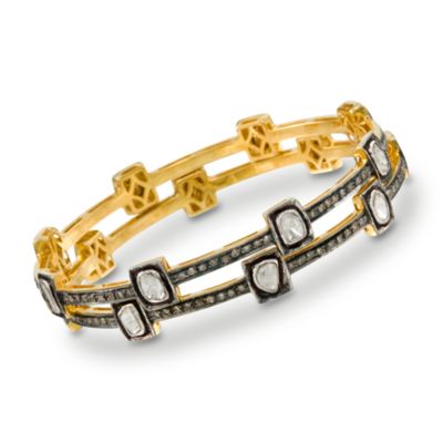 Set of Two 3.00 ct. t.w. Diamond Bangle Bracelets In Sterling Silver and 14kt Yellow Gold &mdash; Alt Image 1