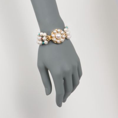 4-8mm Cultured Pearl and 3.15 ct. t.w. Multi-Gem Triple-Strand Bracelet In Vermeil &mdash; Alt Image 2
