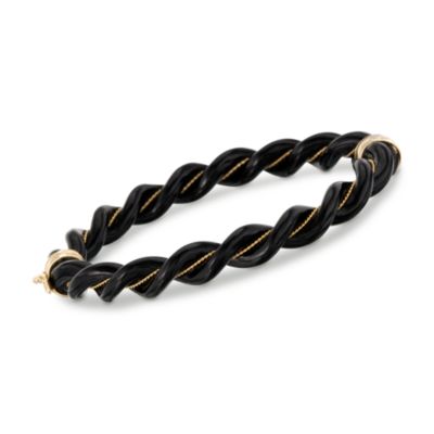 Black Enamel Bangle Bracelet With 14kt Yellow Gold. 8" &mdash; Alt Image 1