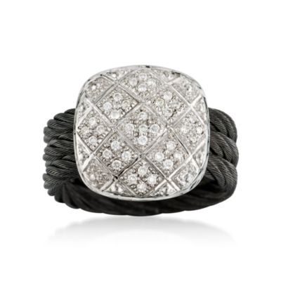 Charriol "Celtic Noir" .30 ct. t.w. Diamond Ring in 18kt White Gold and Stainless Steel &mdash; Alt Image 1