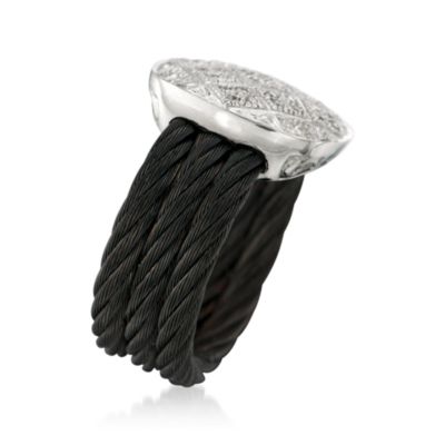 Charriol "Celtic Noir" .30 ct. t.w. Diamond Ring in 18kt White Gold and Stainless Steel &mdash; Alt Image 2