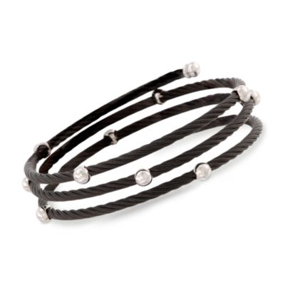Charriol "Celtic Noir" 18kt White Gold and Stainless Steel Cable Bracelet. 7" &mdash; Alt Image 1