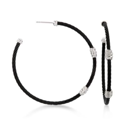 Charriol "Celtic Noir" 18kt White Gold and Stainless Steel Hoop Earrings &mdash; Alt Image 1