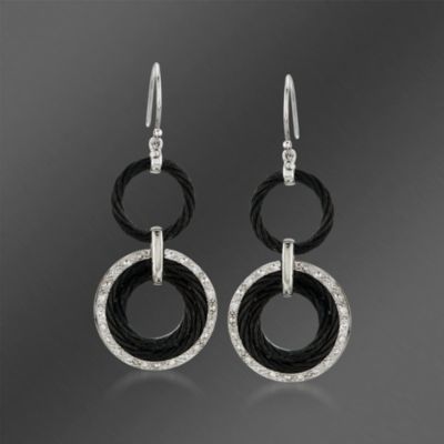 Charriol "Celtic Noir" .20 ct. t.w. Diamond Earrings in 18kt White Gold and Stainless Steel With Black Rhodium &mdash; Alt Image 1
