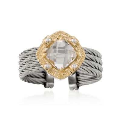 Charriol "Classique" 1.80 Carat White Topaz Ring in Stainless Steel and 18kt Yellow Gold. Size 6.5 &mdash; Alt Image 1