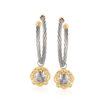 Charriol "Classique" 2.30 ct. t.w. White Topaz Hoop Drop Earrings in Stainless Steel and 18kt Yellow Gold &mdash; Alt Image 1