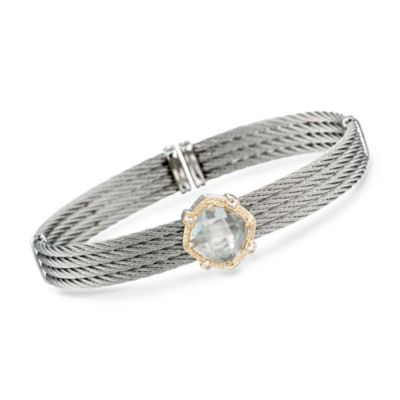 Charriol "Classique" 3.90 Carat White Topaz Cuff Bracelet in Stainless Steel and 18kt Yellow Gold. 7" &mdash; Alt Image 1