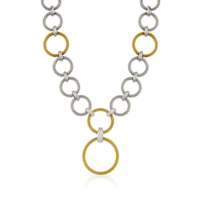 Charriol "Classique" Stainless Steel and 18kt Gold Multi-Link Necklace With Diamonds. 16" &mdash; Alt Image 1