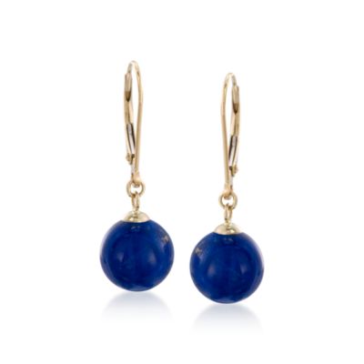 Lapis 10mm Bead Drop Earrings In 14kt Yellow Gold &mdash; Alt Image 1