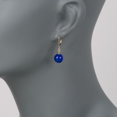 Lapis 10mm Bead Drop Earrings In 14kt Yellow Gold &mdash; Alt Image 2