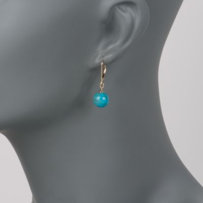 Turquoise 10mm Bead Drop Earrings In 14kt Yellow Gold &mdash; Alt Image 2