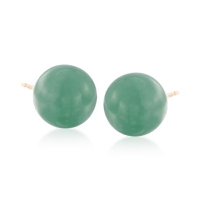 Jade Green 10mm Bead Earrings in 14kt Yellow Gold &mdash; Alt Image 1